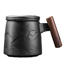Canecas De Chá De Cerâmica Vintage com Tampa Do Infusor, Linda Caneca Grande, Xícara De Café, Cerveja, Cabo De Madeira, Louça, Presentes Personalizados
