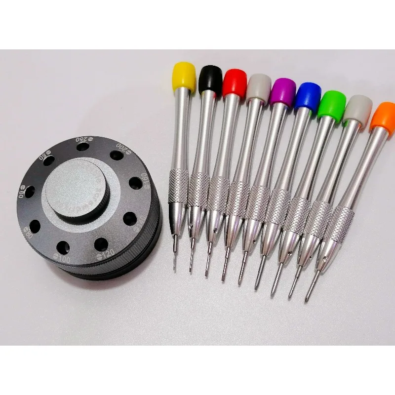 Strumento di riparazione orologi, set di cacciaviti, nove confezioni, set di cacciaviti importati, acciaio inossidabile con base rotante