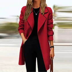 Elegant Women Coat Long Jacket Women Blazers Autumn Winter Tweed Coat For Women Turn Down Collar Long Sleeve Casual Outerwear