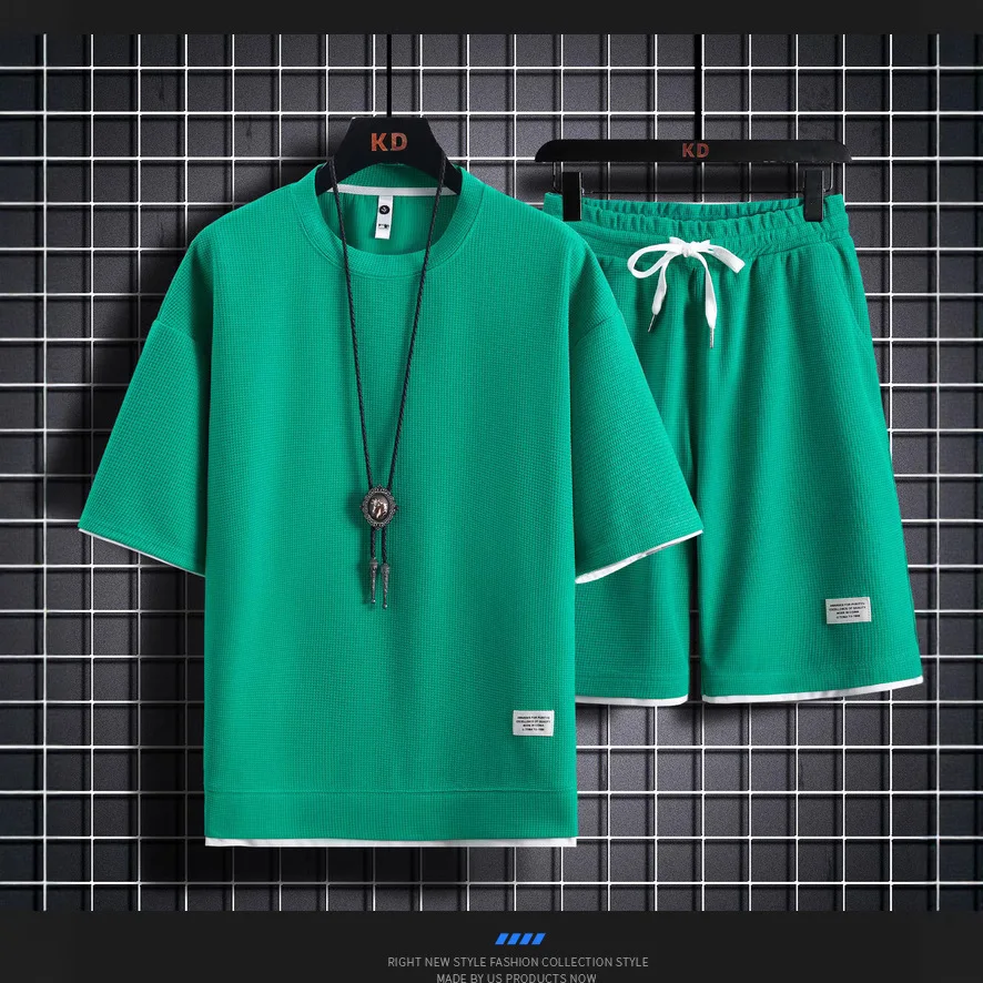 Summer Men's Short Sleeve+Shorts Set Loose Youth Handsome Short Sleeve Shorts Two Piece Set Trendy Casual