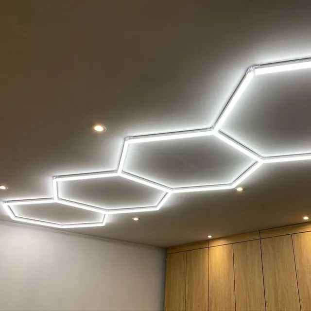 Luces hexagonales personalizadas de una fila, tubo de techo Led para garaje, barbería, salón, coche, taller de belleza