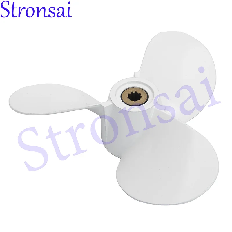 6E0-45941-01-El Aluminum Alloy Propeller for Yamaha 7 1/2X8-Ba For Mariner 4-6Hp Engine 3 Blades 9 Spline Tooth White R Rotation