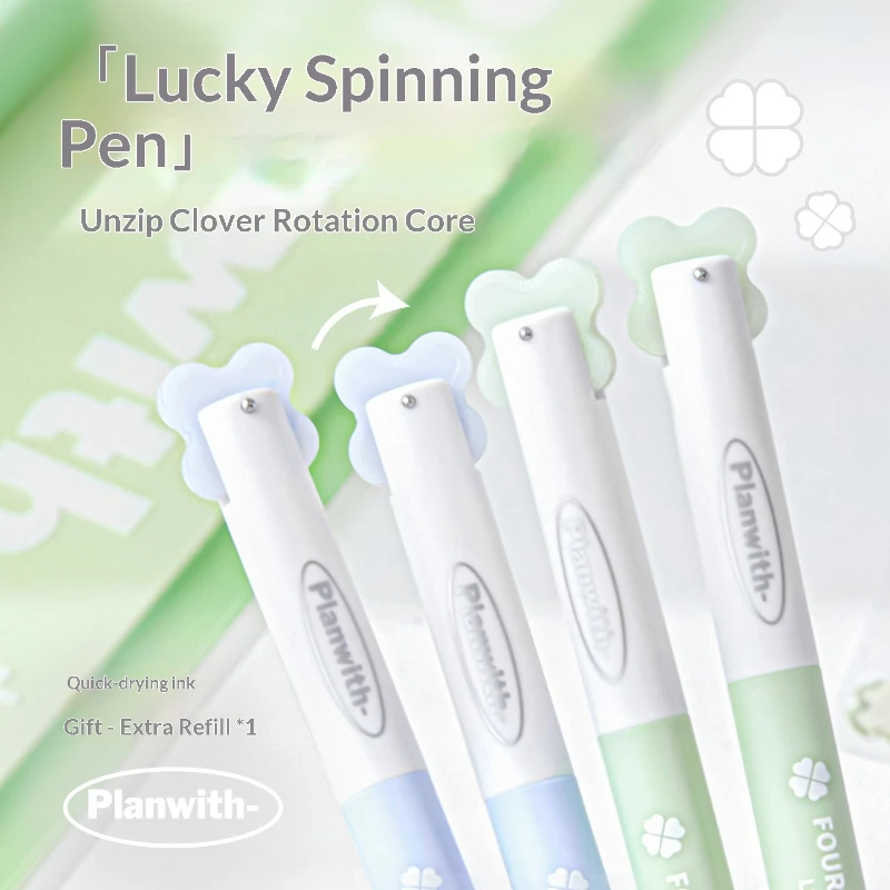 Planwith Four Leaf Clover Spinning Pen,Aesthetic 0.5mm Quick Dry Black Gel Ink Pens,For School&Office Supplies Fun&Stress Relief