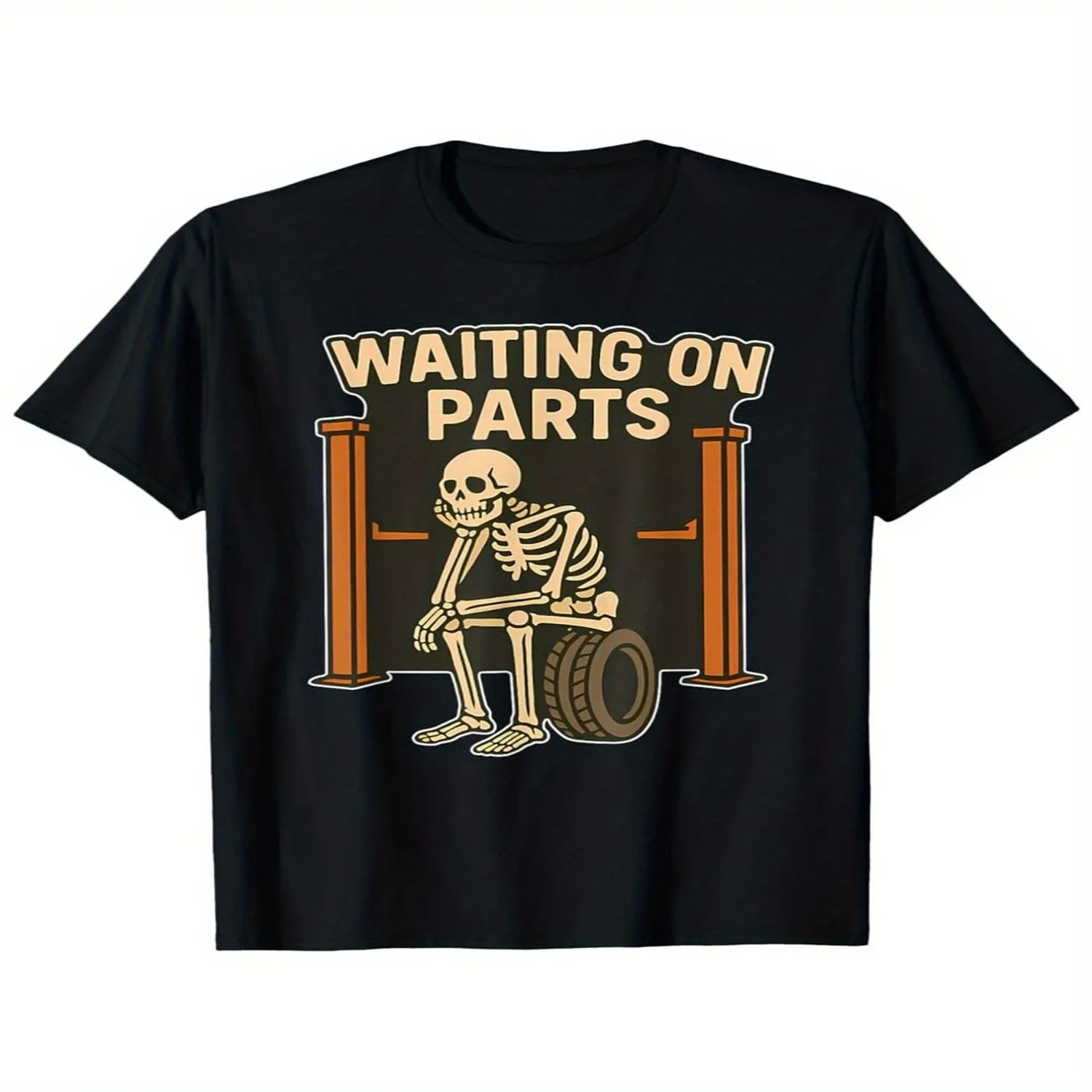 Funny 'Waiting on Parts' Wheelchair Skeleton T-Shirt - Soft Breathable 220GSM Cotton Relaxed Fit Unisex Tee with Wheelchair Accessory Design, Black Colors, S-XXL, Humorous Disability-Themed Appa Casual T-shirt, Minimalist Tee,