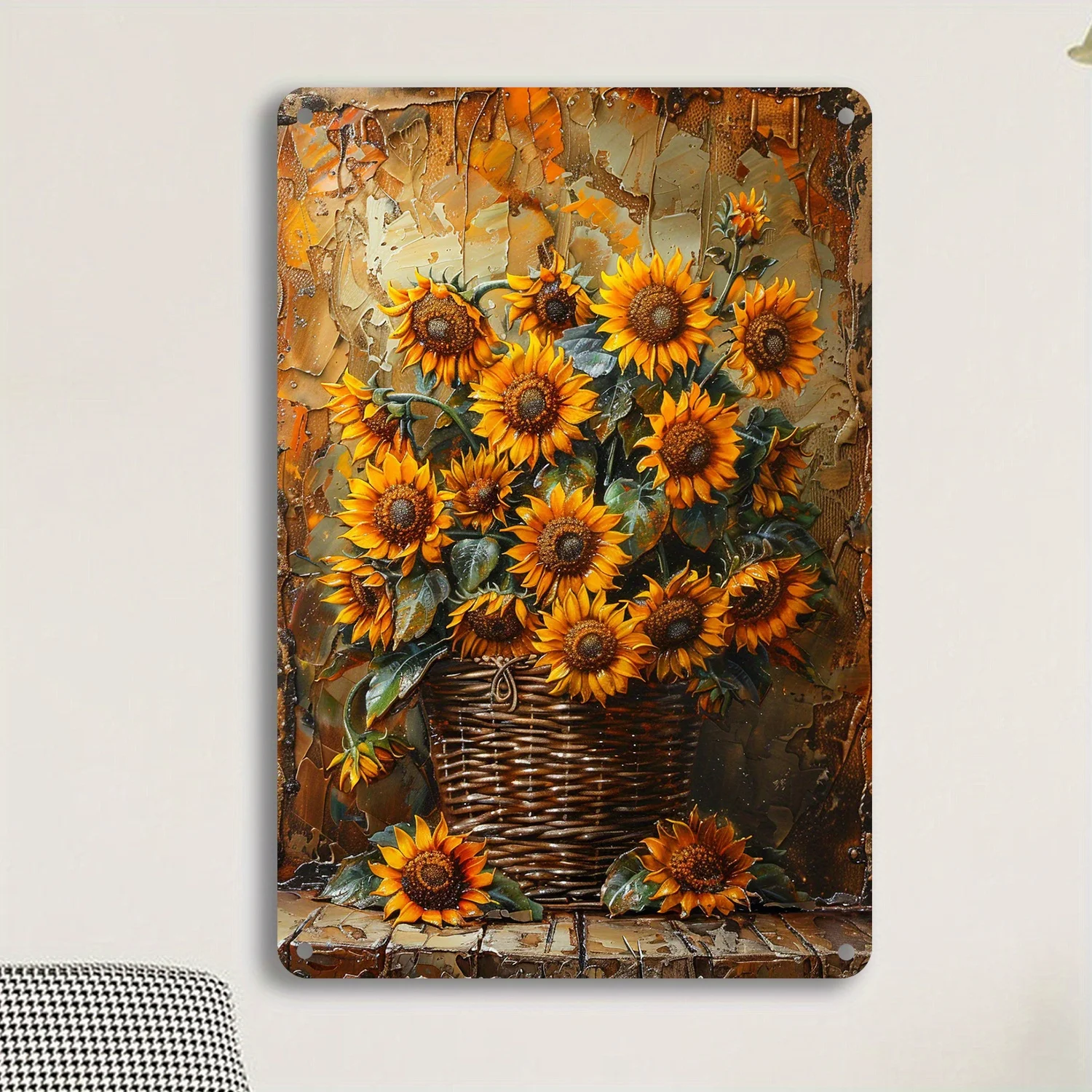 Rustic Sunflower Metal Wall Art Vintage Iron Decorative Sign 8x12 Inch Farmhouse Kitchen Wall Decor for Home Cafe Bar Men's Cave