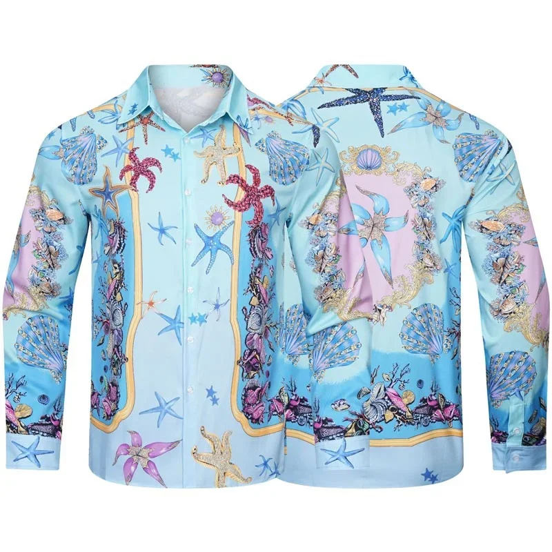 Camisa hawaiana con estampado 3D para hombre, camisa de manga larga, estilo de fiesta de vacaciones, ropa de gran tamaño, solapa de Camissa Harajuku