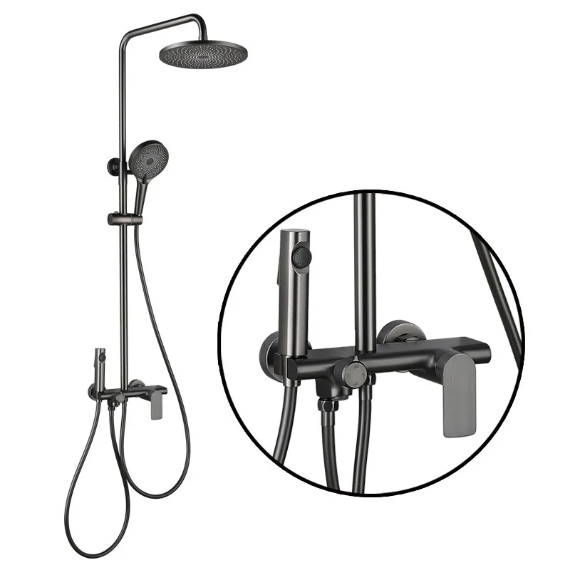 

Gun grey, shower set, all copper, household, bathroom, supercharged