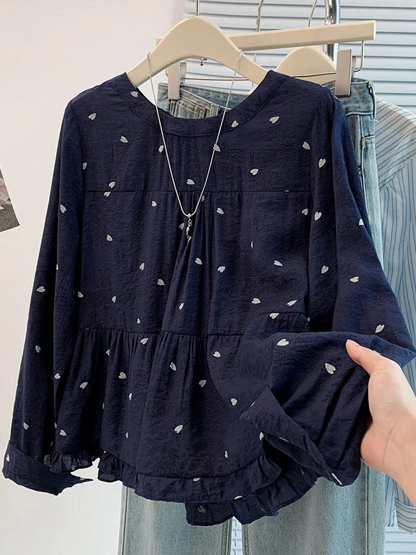 

Faionable Long Sve Women's irt Slimming Wood ain Ruffle Design Versatile Base Layer Top for Autumn Season