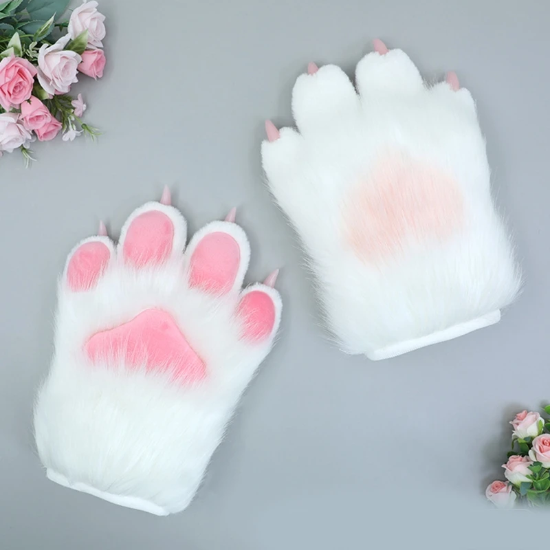 40GC 1 Pair Animal Paw Gloves Simulation Animal Claw Gloves Furry Gloves Cosplay Nails Claws Gloves for Cosplay Party Props