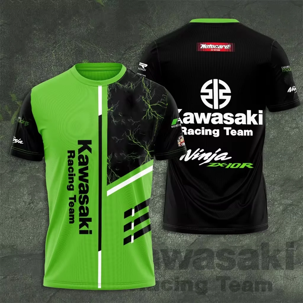 Kawasaki Motorcycle Racing Team Men T-shirt Summer Short Sleeve Women Oversized Clothing 2024 New Fashion Children Tee Tops