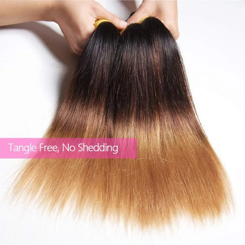 Mèches Brésiliennes Naturelles Vierges Ombrées, Tissage Lisse, Double Trame, Extension Capillaire, 12 à 26 Pouces, 100g/Pièce, T1B/4/27