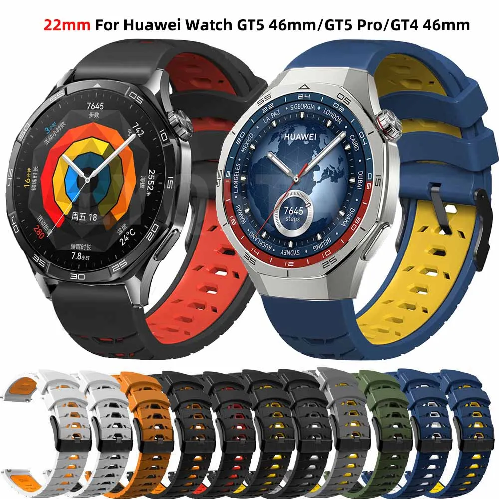 22mm Silicone Watchband For Huawei Watch GT5/GT 5 GT4 Pro 46mm Bracelet Sport Strap Huawei Ultimate/GT 3 Pro 46mm SE Wristband