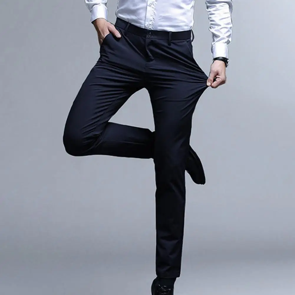 Brand Clothing Spring Summer Straight Suit Pants Men Business Fashion Red Black Blue Solid Color Formal Trousers Large Size