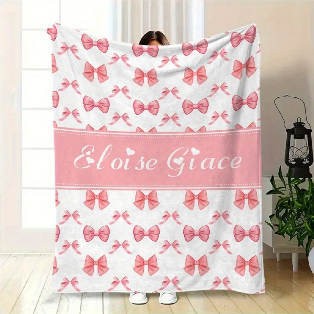 1 шт., фланелевое одеяло с розовым бантом и принтом на заказ, подарок на день матери для декора комнаты для девочек, подходит для дивана, кровати, путешествий, кемпинга
