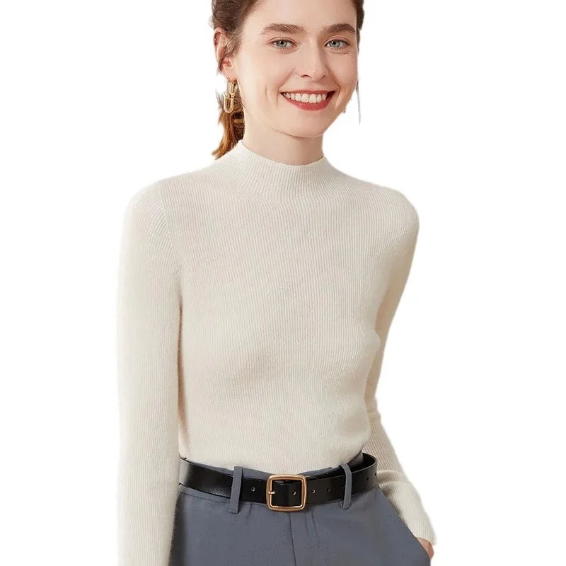 

Women 100% Merino Wool Sweater O-Neck Basic Pullover Autumn Winter Cashmere Clothing Long Sleeve Soft Knitwear Tops Solid Color
