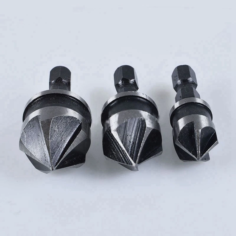 Krechtige-Juego de brocas para avellanador de flauta, cortador de achaflanado de 90 grados para madera y Metal, 12mm, 16mm, 19mm, 3 unidades