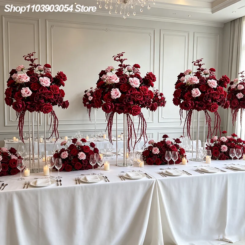 5D Outdoor Rote Rosen-Blumenkugel Künstliche Rosa Tischdekoration für Hochzeits- und Eventdekoration, Florale Arrangements für den Gang – Detail 3