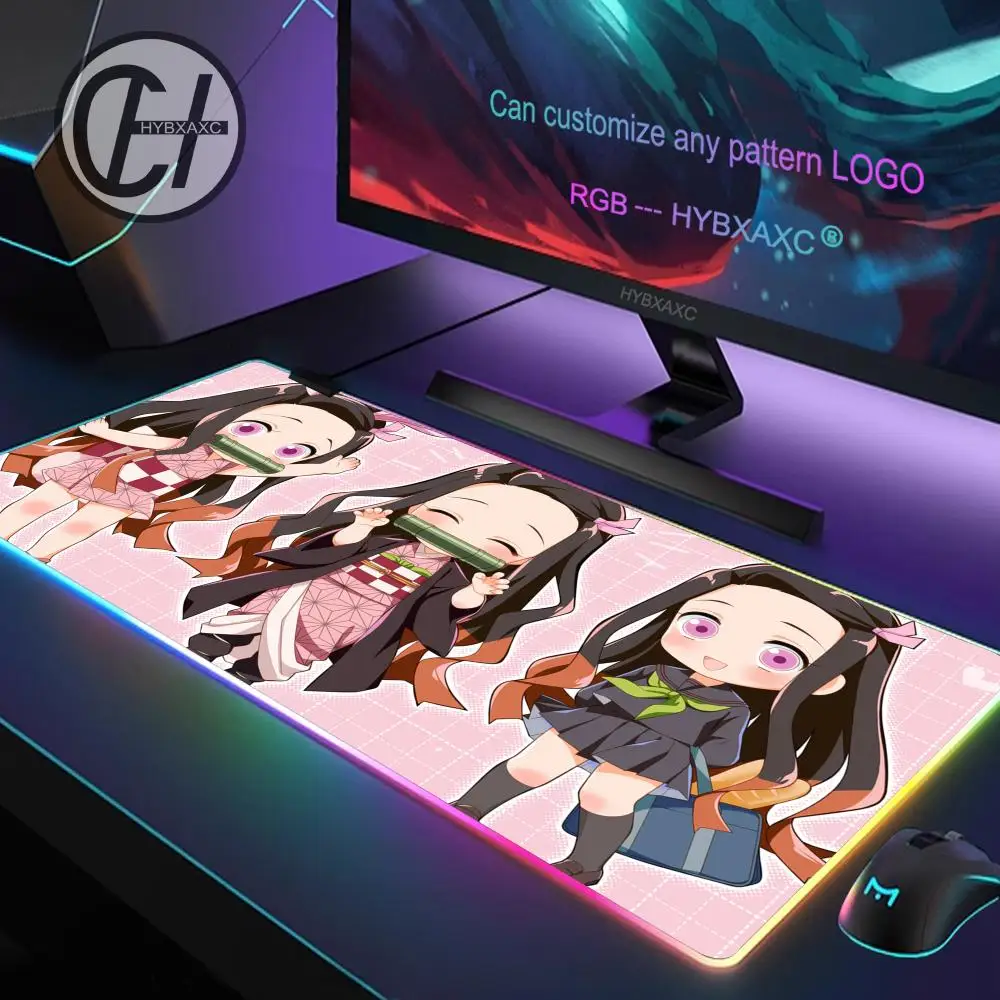 

Nezuko Kamado Коврик для мыши RGB Игровой коврик для мыши Настольный коврик HD Gamer Большой светодиодный светильник XXL Аниме Коврики для мыши Demon Slayer Компьютерный ковер