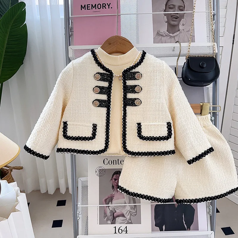 Spring and Autumn Outfit for Girls New Set Children's French Style Fashionable Jacket and Pants Two-Piece Set Trendy