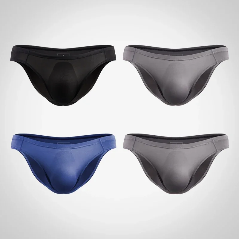5 個のメンズブリーフ、アイスシルク、通気性、セクシー、薄い、U 凸透明ワンピースローライズブリーフ