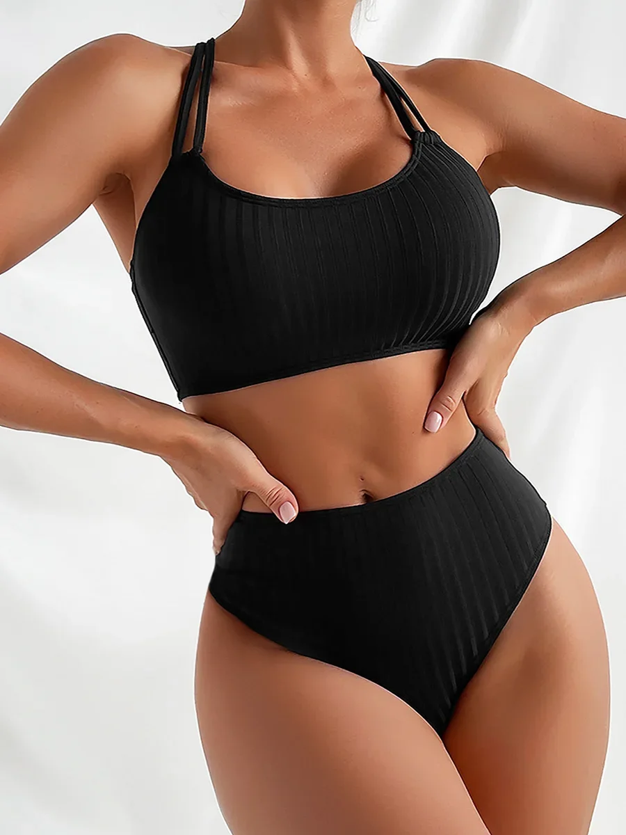 

Metal Ring Linked High Waist Bikini Women Thong Swimwear Female Swimsuit Two-pieces Bikini Set High Cut Bathing Suit Swim Lady