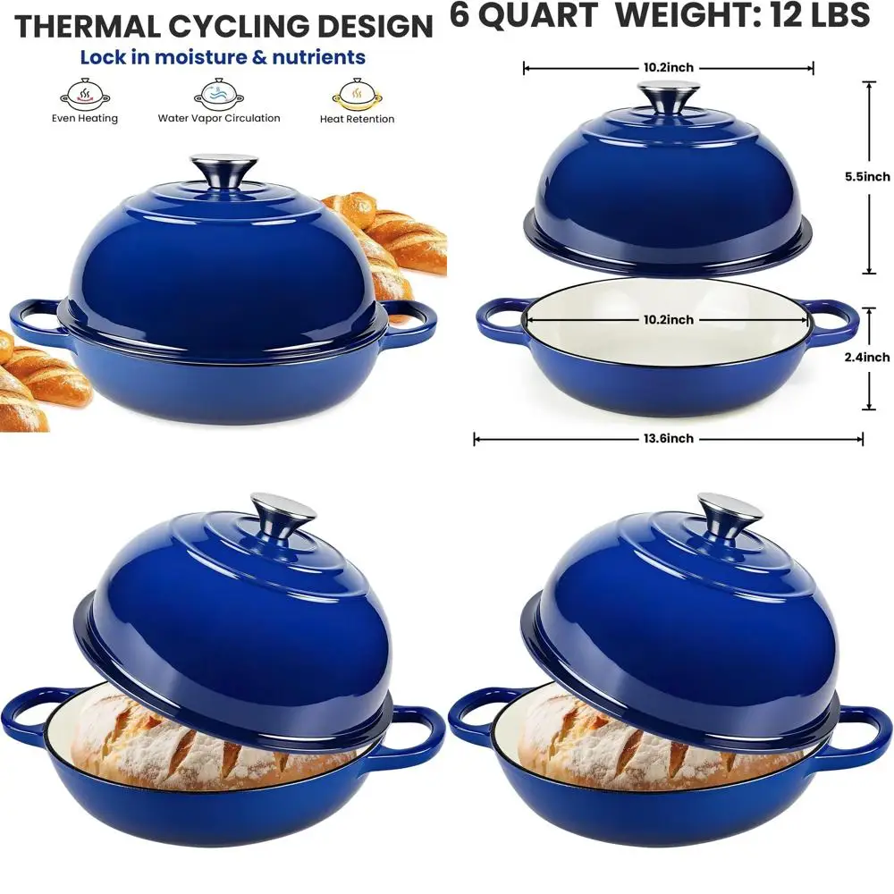 

Чугунная эмалированная кастрюля для выпечки хлеба, 6 кварт, для использования в духовке до 500 градусов ° Фиолетовый