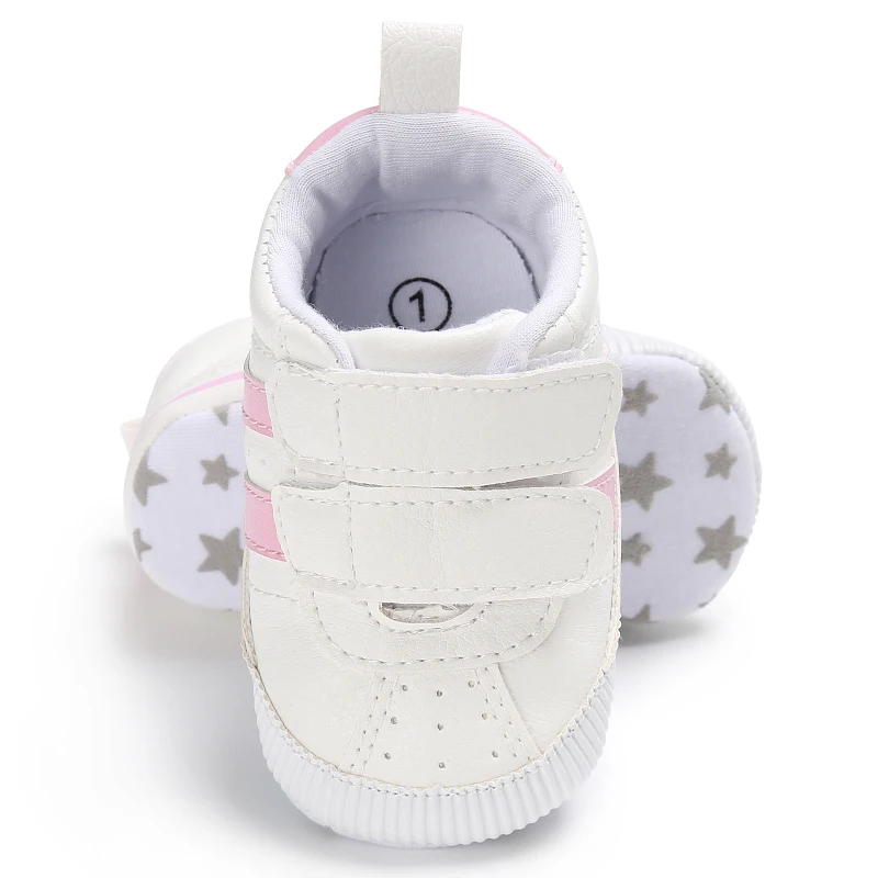 Erste Sportschuhe mit Streifenmuster aus PU-Material für Jungen und Mädchen, geeignet für Babys im Alter von 0 bis 18 Monaten, mit weicher Sohle, bequem und leicht. – Detail 34