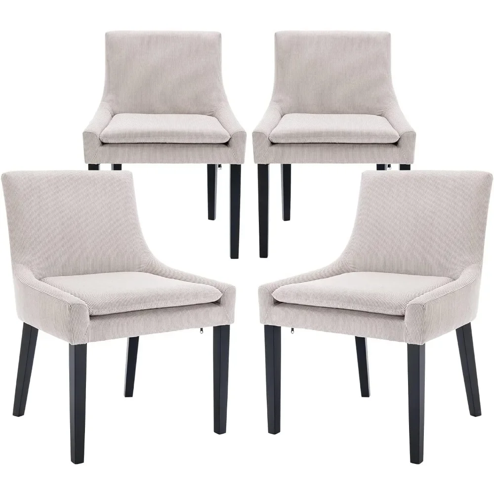 

Dining chairs, a set of 4 modern dining chairs with soft cushioned corduroy, middle backrest and wooden legs, dining chairs