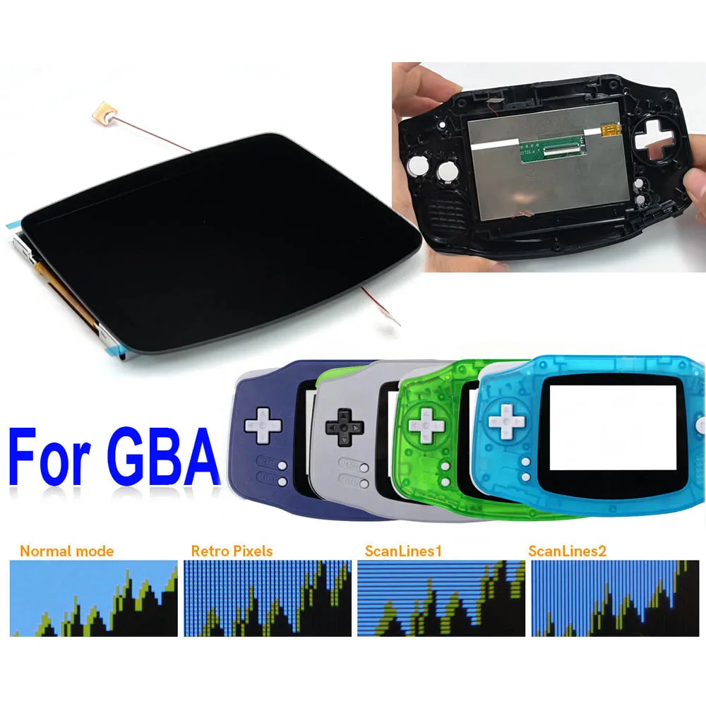 HISPEEDIDO 720x480 해상도 GBA IPS V5 라미네이팅 LCD 스크린 화이트 블랙 그레이 키트, 게임보이 어드밴스용, 용접 불필요