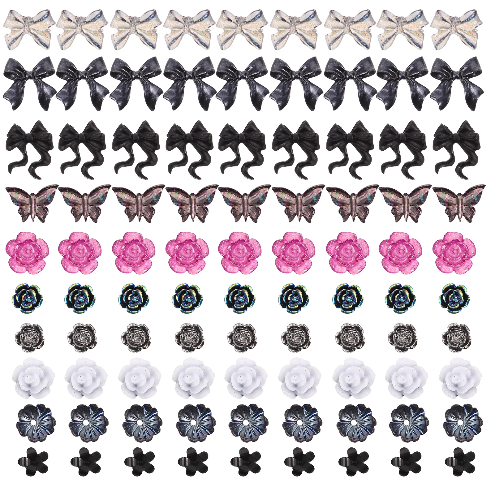 

400pcs Art Charms Resin Flower Bow Mix Diy Decorations Craft Jewelry Accessories Flatback Nail Embellishments For Salon Home Use