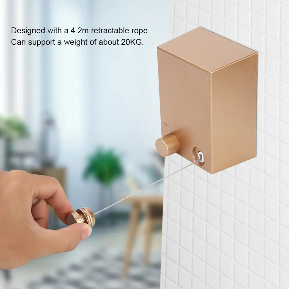 Stainless Steel ABS Retractable Clothesline Gold Pink Wall-Mounted Laundry Drying Rope Retractable Durable