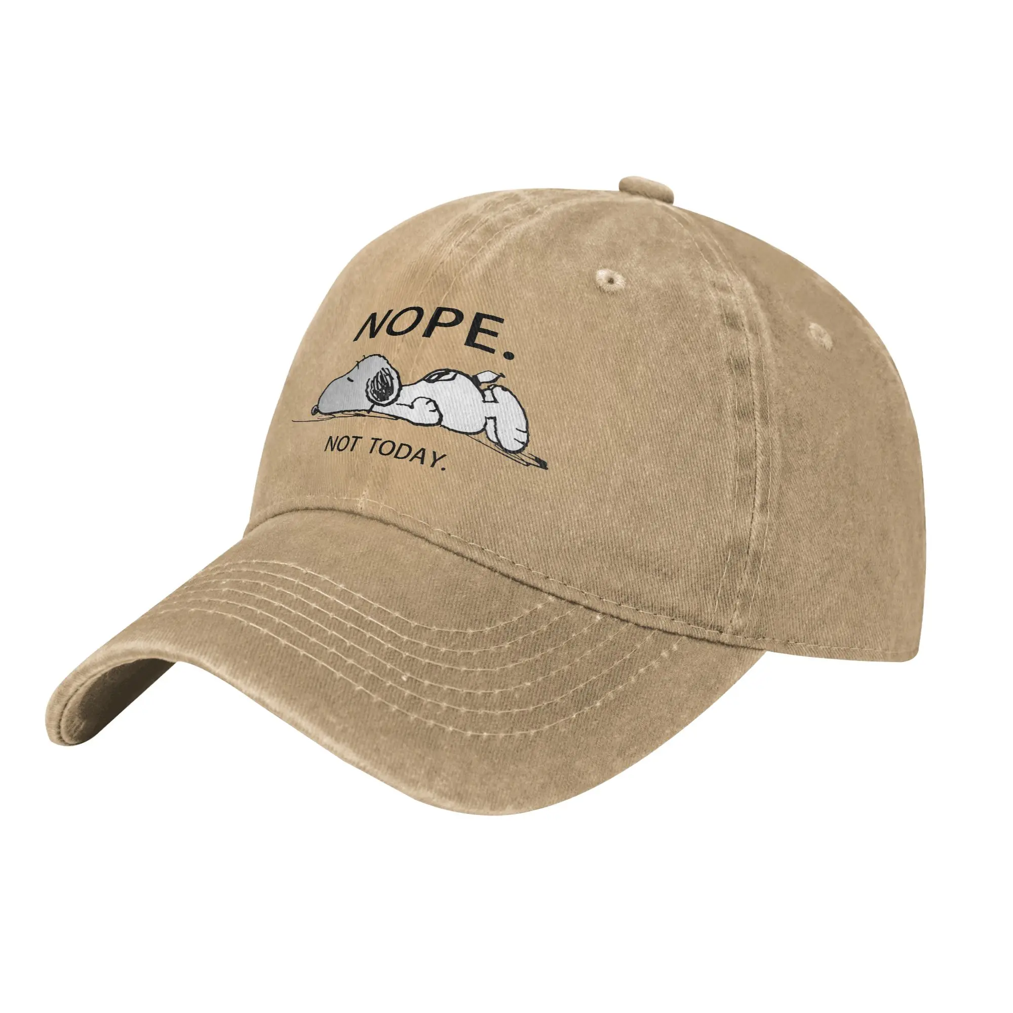 Niedliche Cartoon-Snoopy-Baseballmützen für Unisex, „Nope Not Today“, Distressed-Baumwollmützen, klassische Outdoor-Sommer-Kopfbedeckung, verstellbar