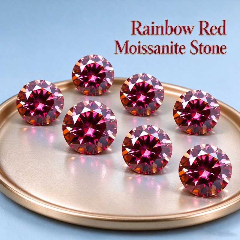 Gra Certificate Loose Moissanite Stone - Batu Moissanite Merah Pelangi Dengan Sertifikat
