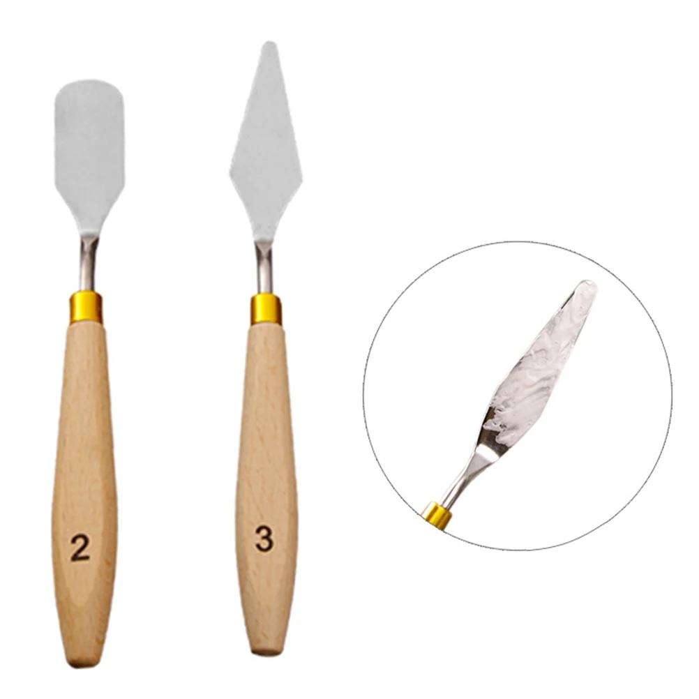 5Pcs Metal Painting Knives Set Stainless Steel Blades Wooden Handles Oil Paint Palette Tools for Art Class Canvas