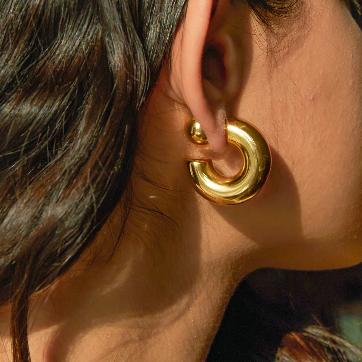 Chunky C Shape Front Back Ear Jacket Earrings Waterproof Stainless Steel Hypoallergenic Statement Festival Party Women
