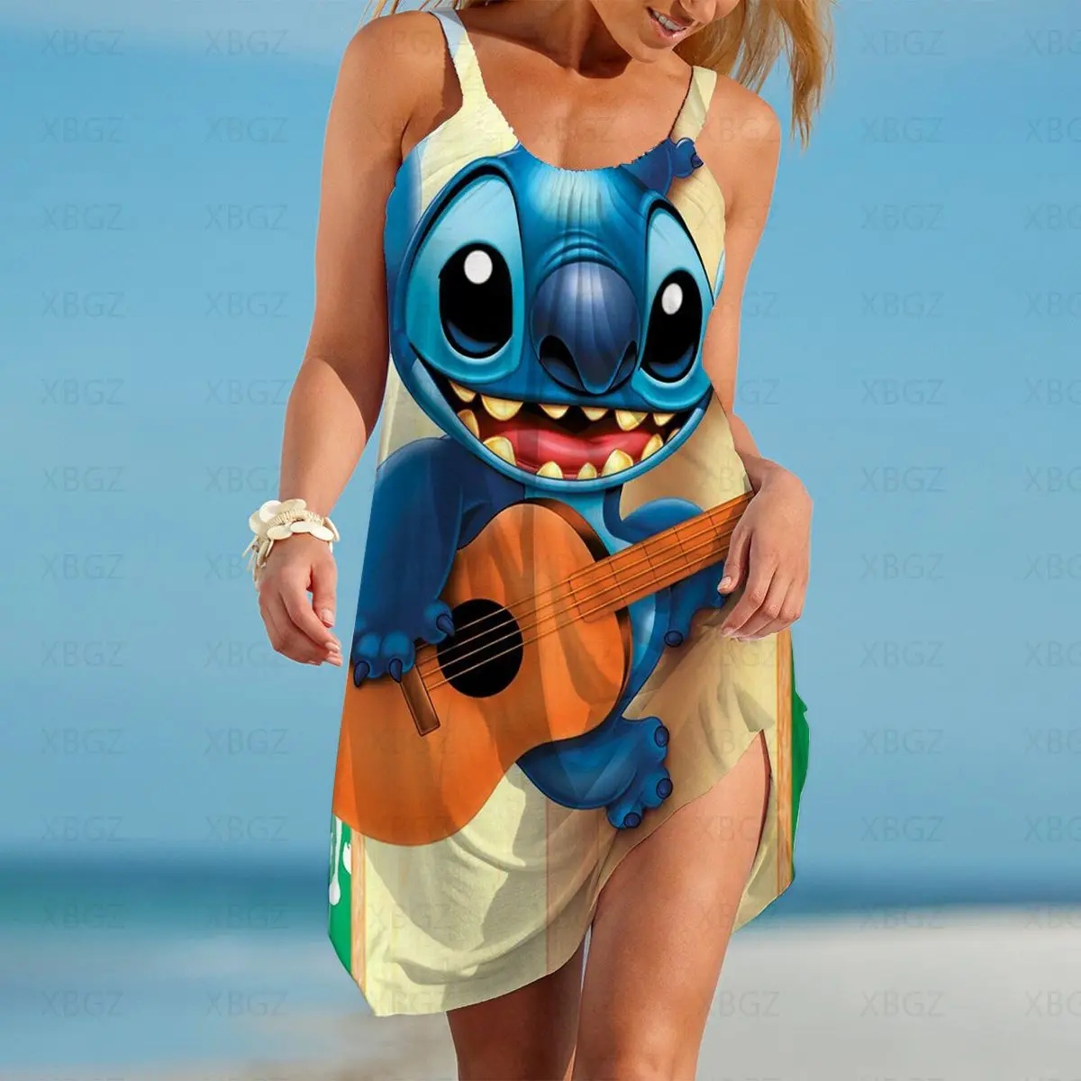 Vestido de verano sin mangas con estampado de dibujos animados para mujer, traje playero con estampado de Disney, Espalda descubierta, 2022