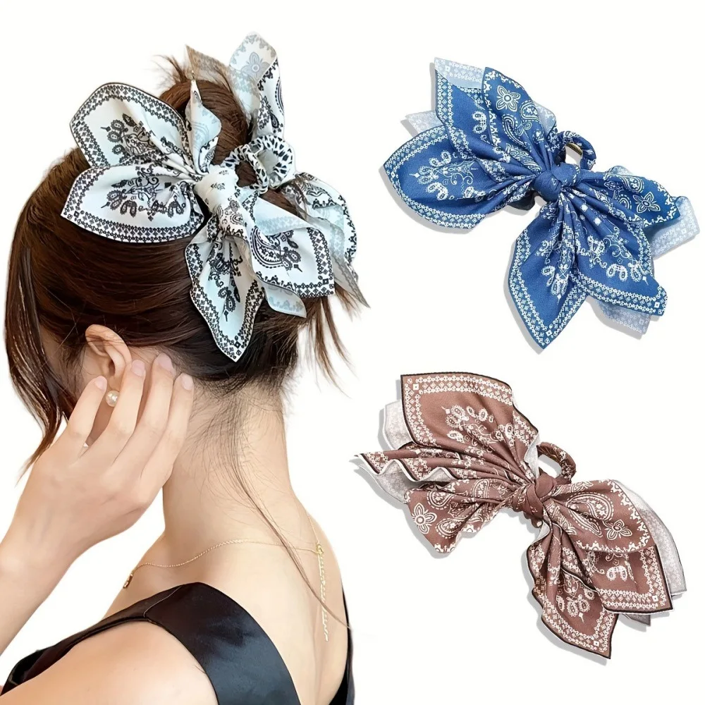 

Double-sided cashew flower grab clip, bow, large hair grab clip, advanced sense, back of the head, shark clip hair accessories.
