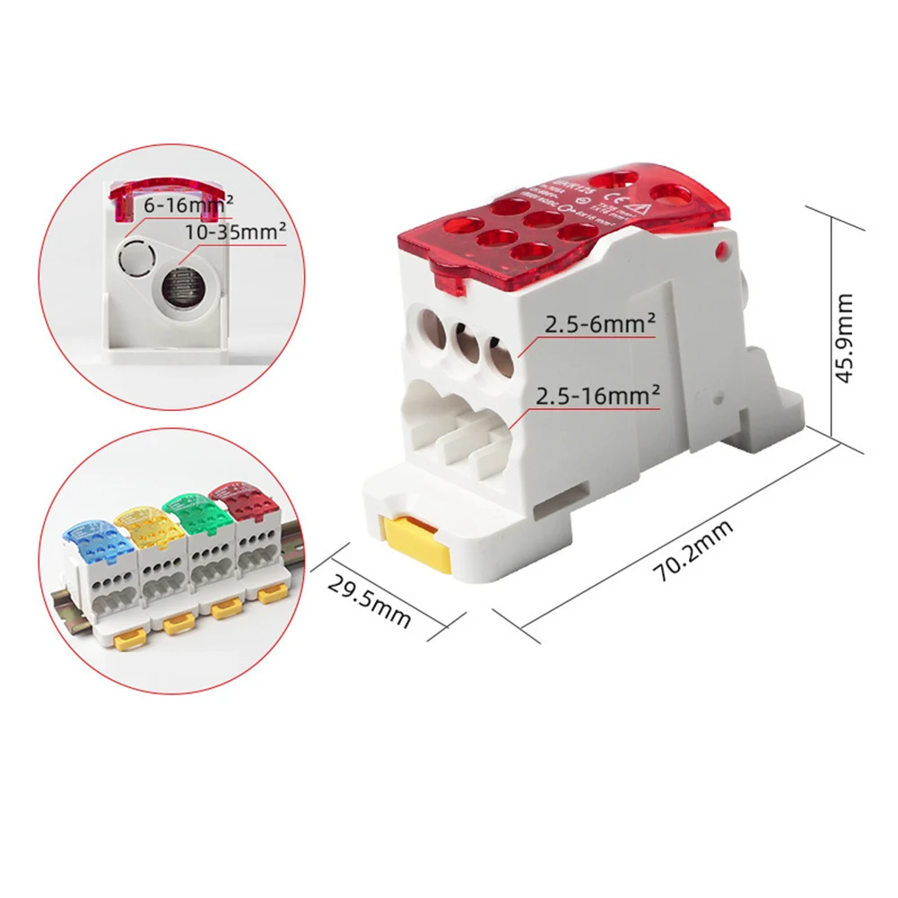 Borneira Color Red Power Junction Box 1 Input Multiple Outputs PC Shell And Brass Guide Reliable Insulation Protection