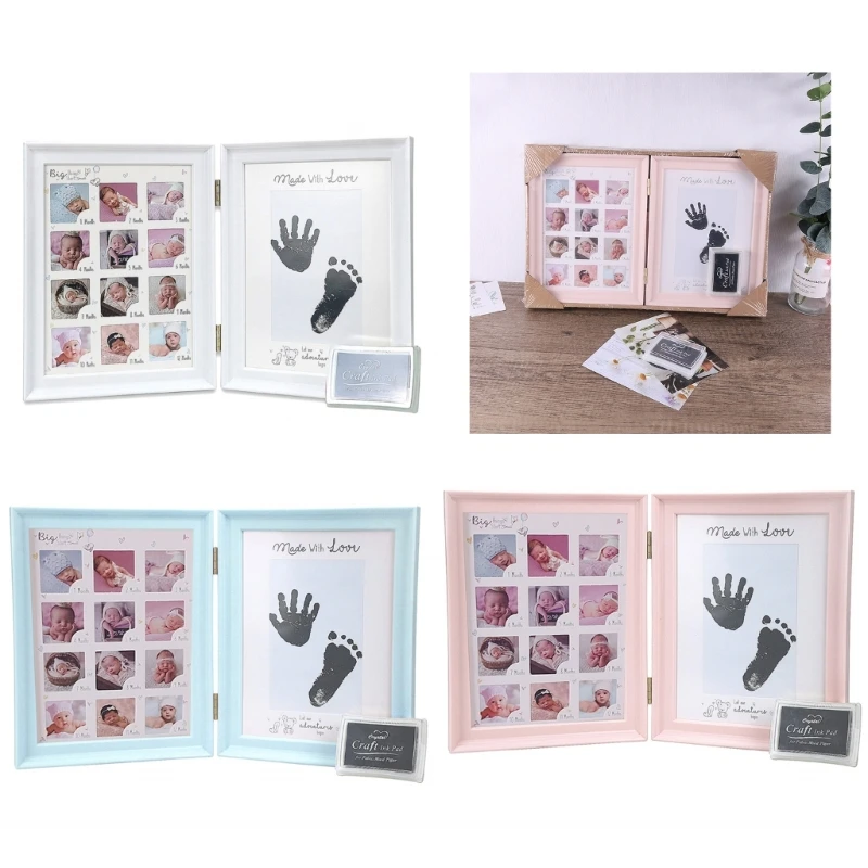 Baby Picture Frame Newborn Footprint Handprint Photo Frame Foldable Frame Gender Neutral Desk Decor