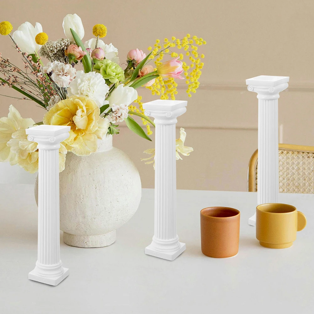 

4Pcs White 6 Inch Square Roman Pillar Decor Statues Wedding Photography Props House Landscape Outdoor Garden Party