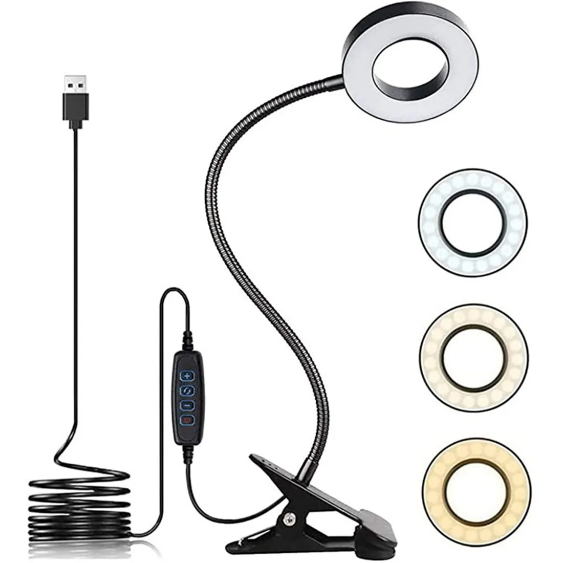 Clip on Light Reading Lights USB Desk Lamp with 3 Color Modes 10 Brightness Gooseneck Clamp Lamp for Desk Headboard and Video