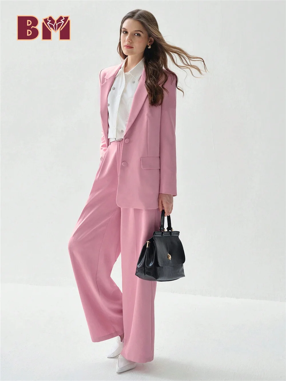 BRLMALL-2PCS Elegant Notched Women's Suit Set Charming Pink Women's Suit Formal Women's Office Suit For Teacher Wedding