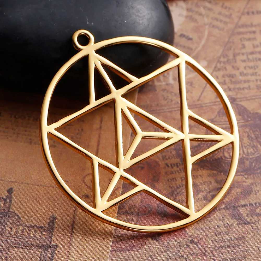 Copper Merkaba Meditation Pendants Round Gold Color Hollow Metal Charms DIY Necklace Jewelry Gifts Findings 39mmx36mm,1PC