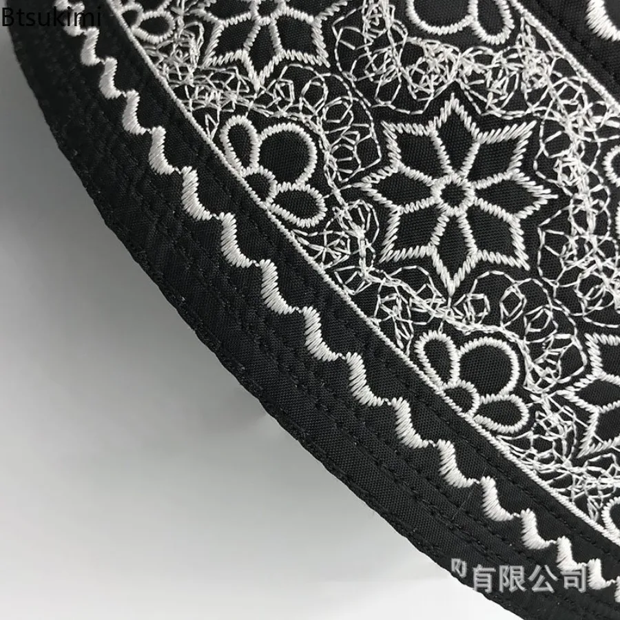 새로운 무슬림 남성 기도 모자 통기성 헤드웨어 쿠피 모자 남성 이슬람 스컬 캡 라마단 이드 선물 민족 스타일 자수 남성 모자