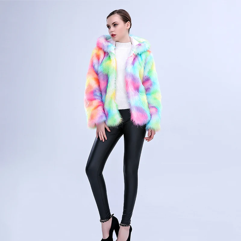 Autumn-winter Faux Fur Thermal Stylish Colorful Women\'s Jacket