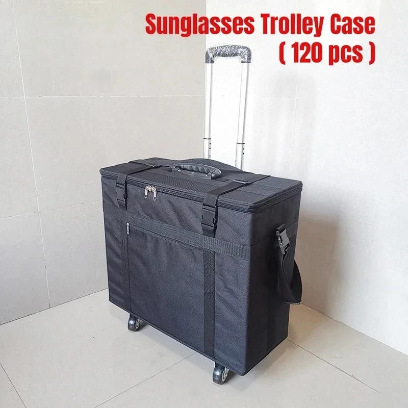 Black Oxford Fabric Sunglasses Trolley Box, Eyewear Luggage With Casters