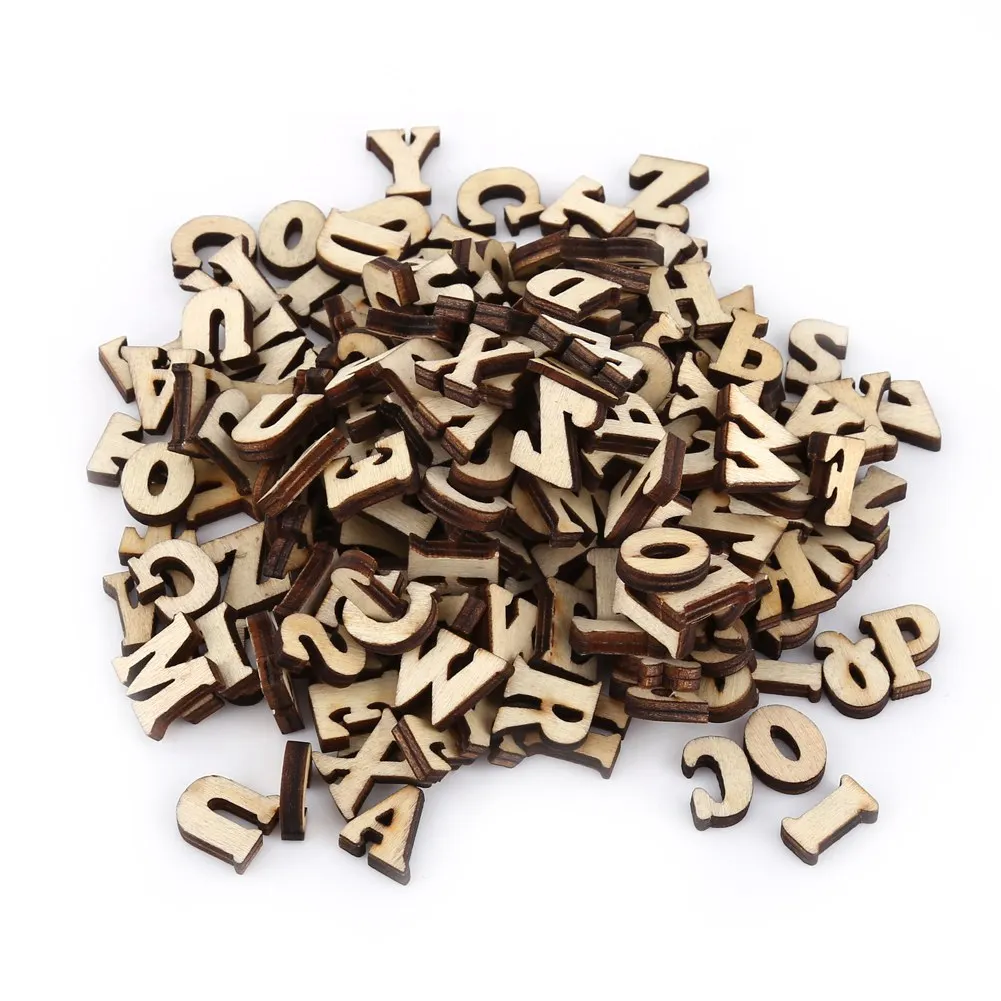 

200Pcs Mixed Wooden Letters Unpaint DIY Decorations Kids Early Learning Toys