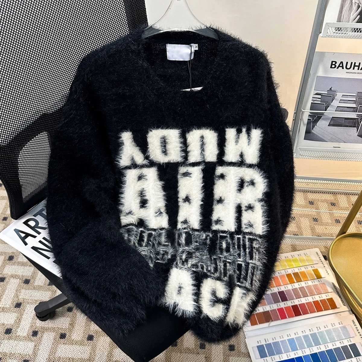 

Мужской свободный повседневный вязаный свитер в американском стиле High Street в стиле ретро с надписью из норки для отдыха, молодежный Vitali Sle из полиэфирного волокна