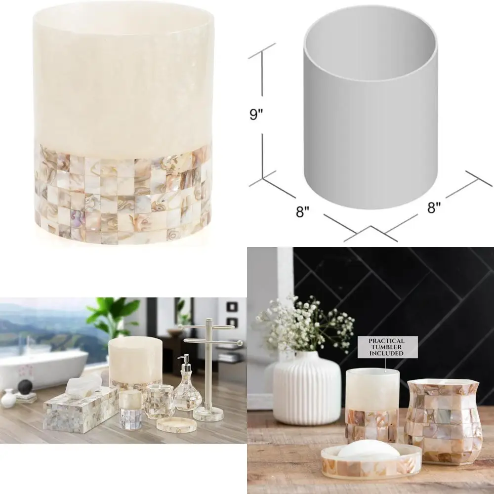 

Milano Small Bathroom Trash Can 1.58 Gal / 6L - Decorative Bathroom Wastebasket with Beautiful Mother of Pearl Shells; Modern Ro