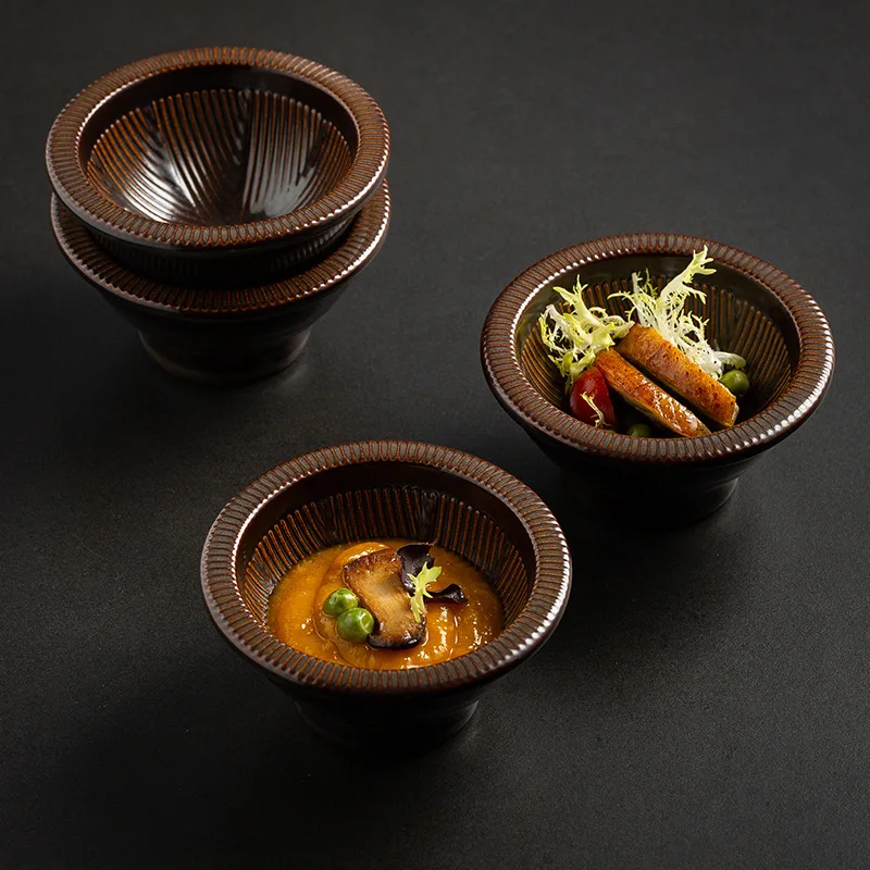 

Japanese Thickened Small Bowl Hot Pot Dipping Sauce Dish Retro Ceramic Tableware Household Rice Soup Snacks Bowls for Restaurant